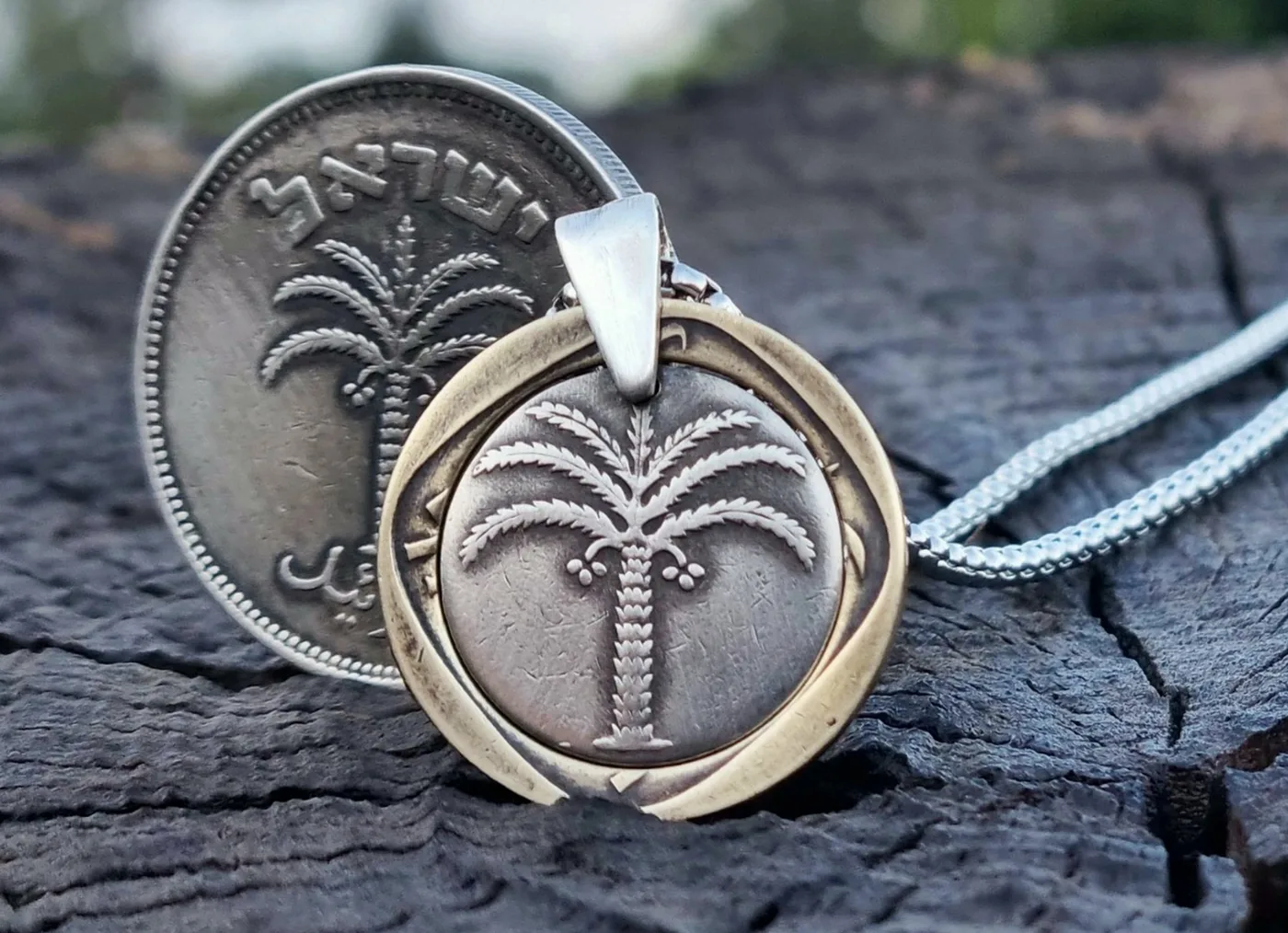 תליון עץ תמר, 100 פרוטה, מהמטבעות הראשונים של ישראל