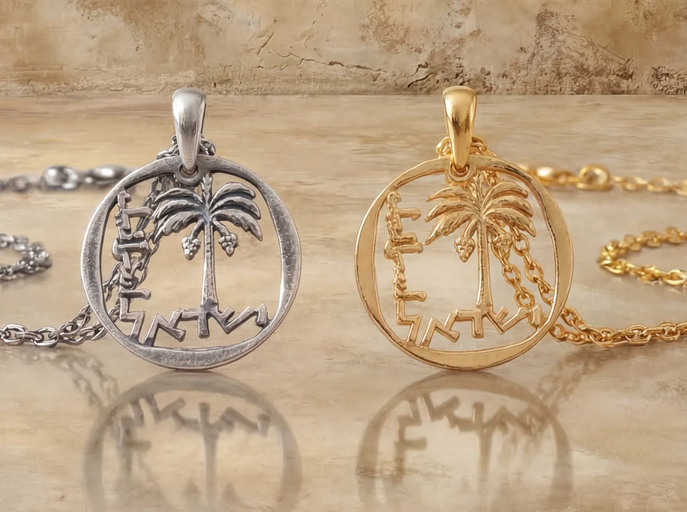 תליון עץ תמר ממטבע 10 אגורות, שנות ה 60