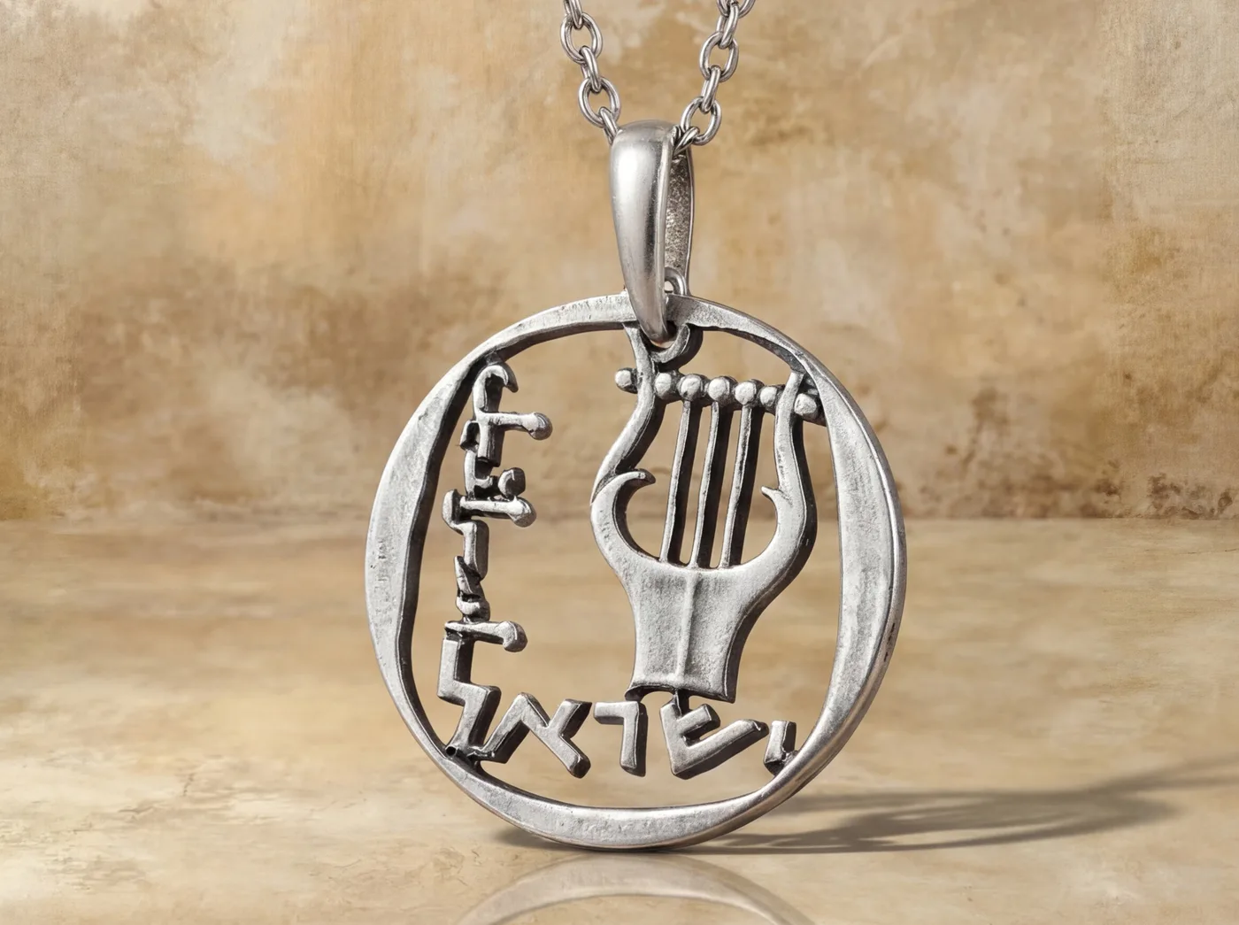 תליון כינור דוד בעבודת יד - עשוי ממטבע 25 אגורות, שנות ה 70