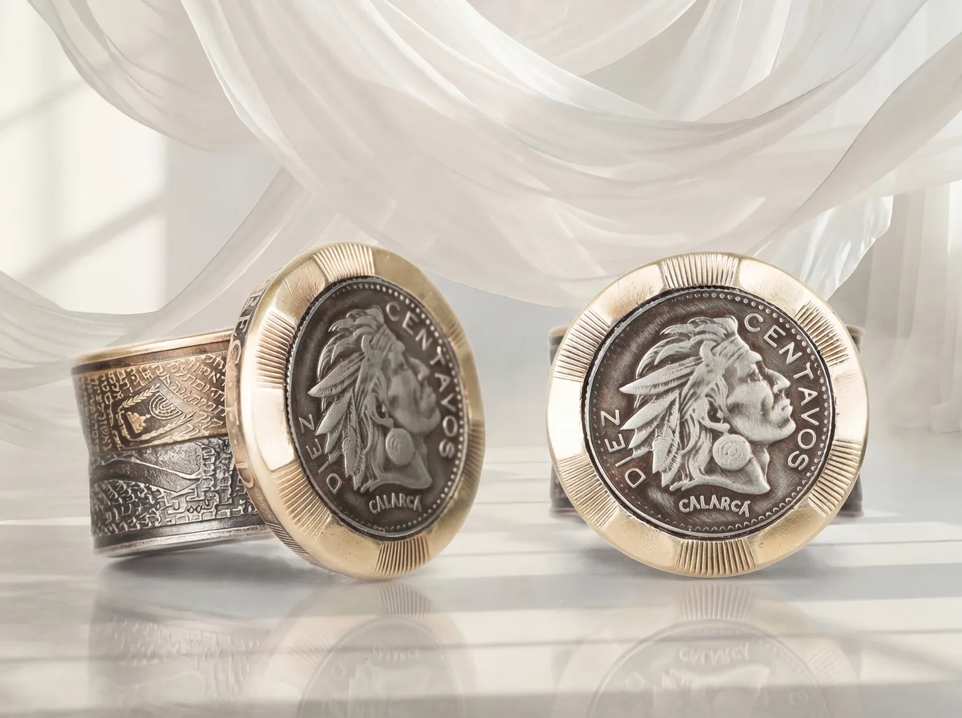 טבעת משולבת מארבעה מטבעות שונים