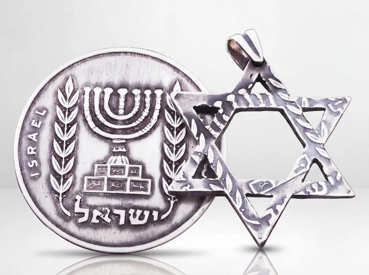 תליון מגן דוד ממטבע מנורה לגבר עבודת יד מירן שביט מרהיב ויוקרתי