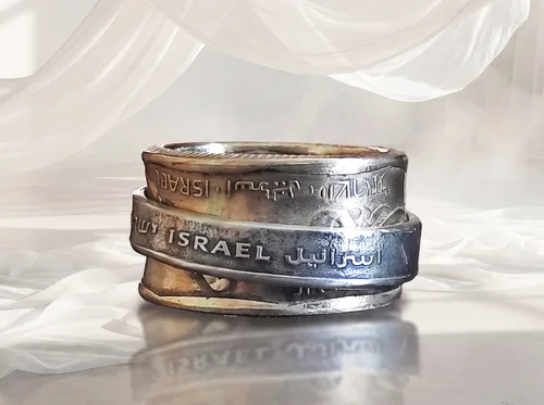 טבעת משולבת משלושה מטבעות ישראליים ישנים
